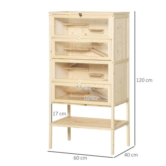 Cage pour rongeurs bois naturel 60 x 40 x 120 cm - PANGIVO - Image 5