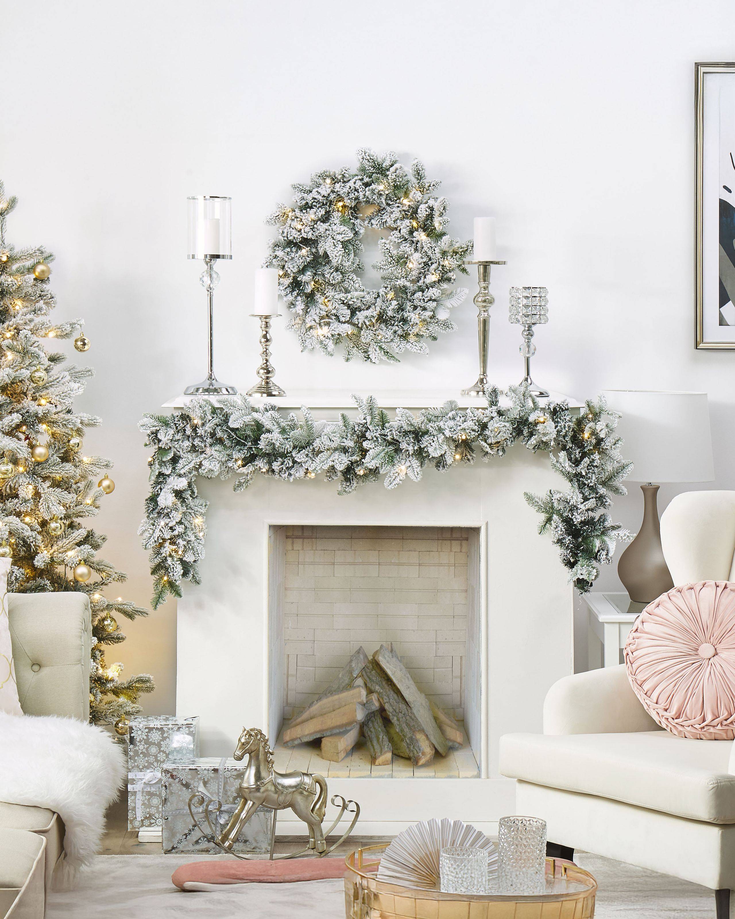 Beliani - Guirlande de Noël enneigée Matière synthétique Blanc SUNDO - Beliani - Imagen 1