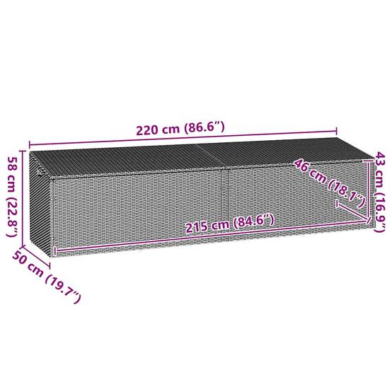 Boîte de Rangement Géante Résine Tressée Étanche avec Vérin à Gaz pour Terrasse Gris 220x50x58 cm – ComfortXL Outdoor Living - Image 5