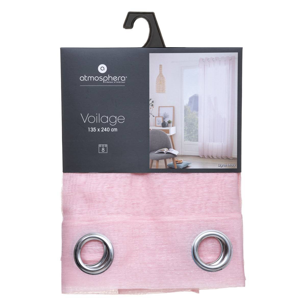 Atmosphera - Voilage "Moly" rose clair 135x240cm - Atmosphera Créateur d'intérieur - Imagen 4