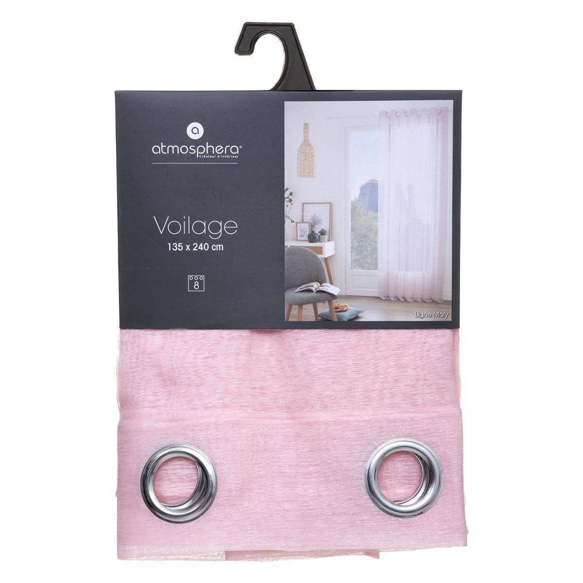 Atmosphera - Voilage "Moly" rose clair 135x240cm - Atmosphera Créateur d'intérieur - Imagen 5