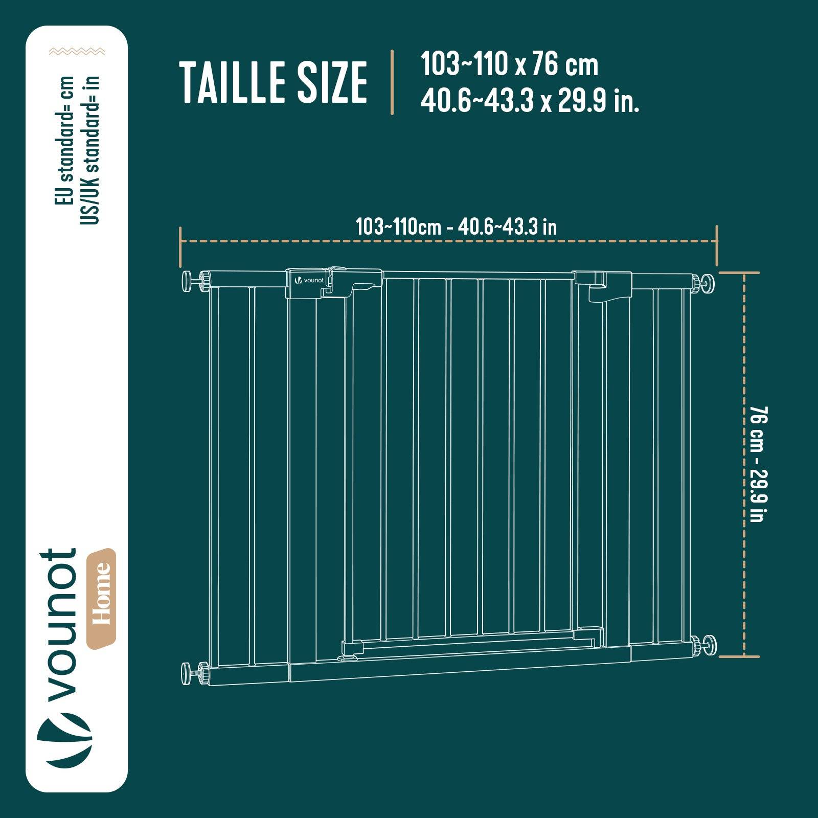 Vounot - Barrière de sécurité 103-110cm en métal blanc - Sans perçage - Fermeture magnétique - Double verrouillage - VOUNOT® - Image 3