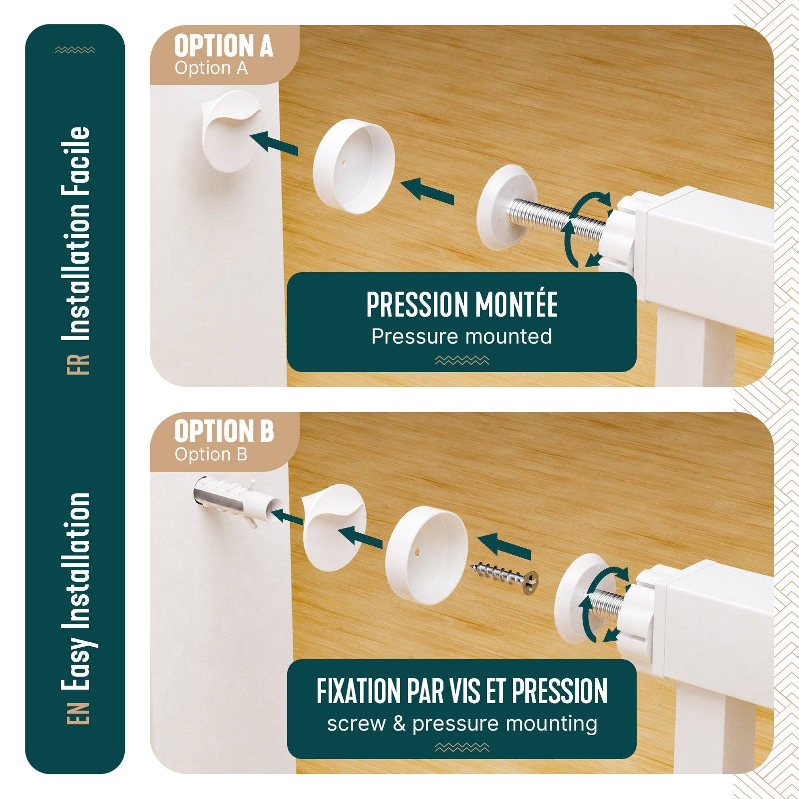 Vounot - Barrière de sécurité 103-110cm en métal blanc - Sans perçage - Fermeture magnétique - Double verrouillage - VOUNOT® - Image 5