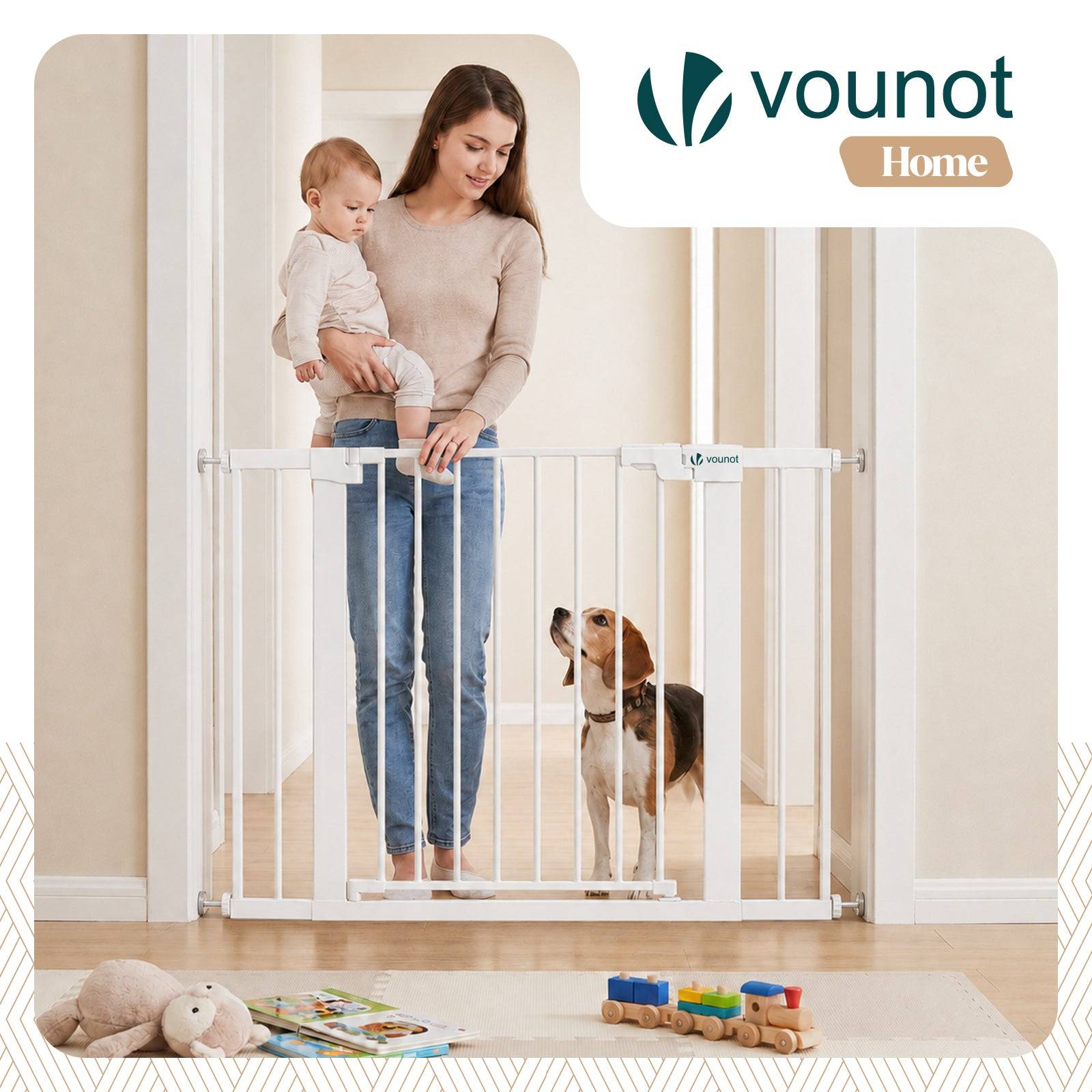Vounot - Barrière de sécurité 103-110cm en métal blanc - Sans perçage - Fermeture magnétique - Double verrouillage - VOUNOT® - Image 2