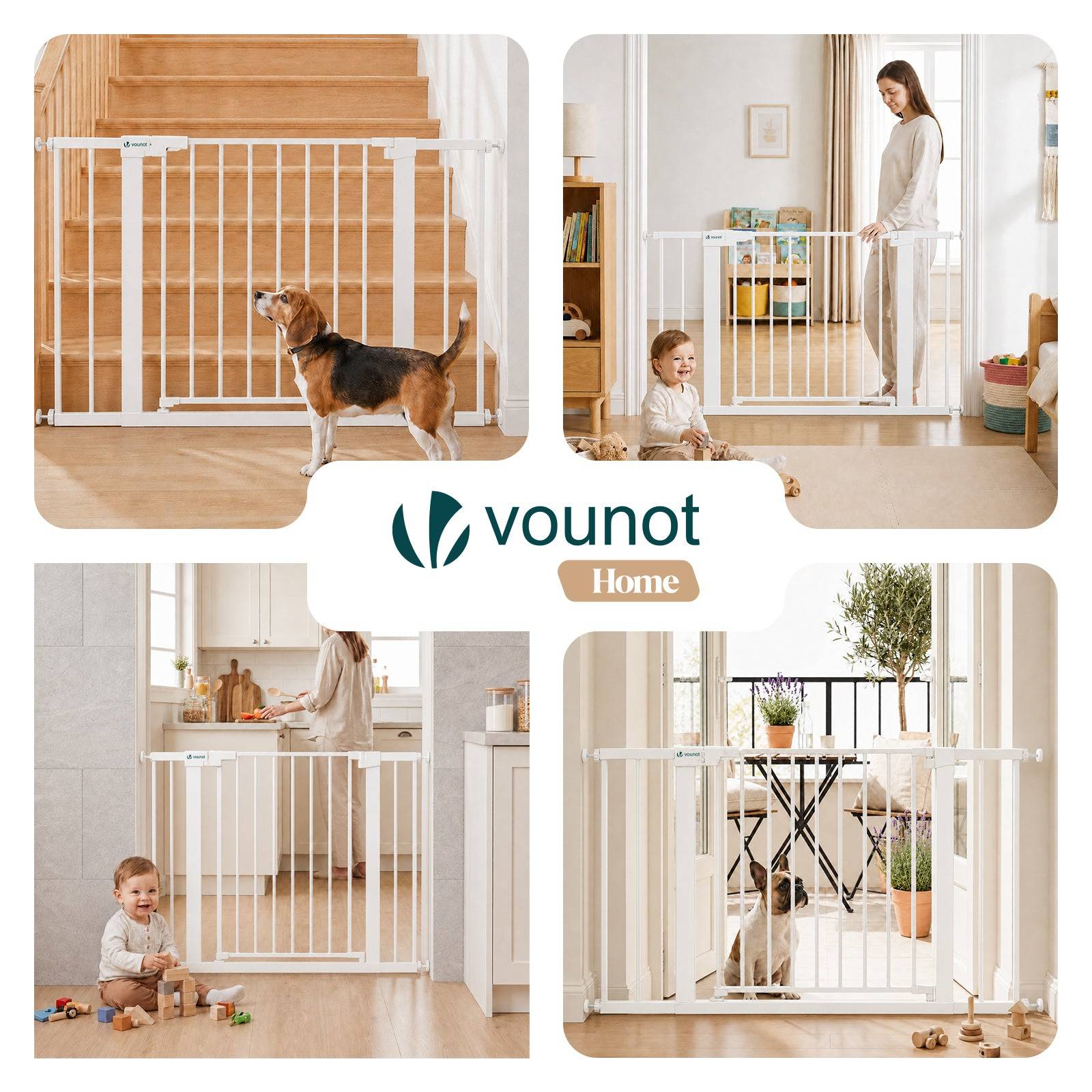 Vounot - Barrière de sécurité 103-110cm en métal blanc - Sans perçage - Fermeture magnétique - Double verrouillage - VOUNOT® - Image 7