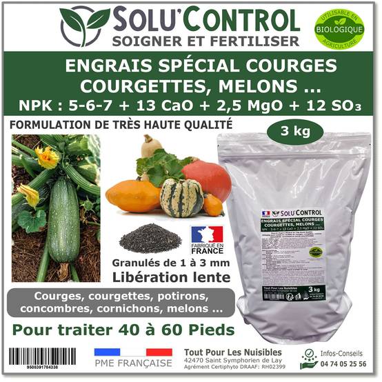 SOLU’CONTROL - 3 kg d'Engrais Spécial Courges, Courgettes et autres cucurbitacées - Formulation haute qualité Organo-Minerale - Image 1