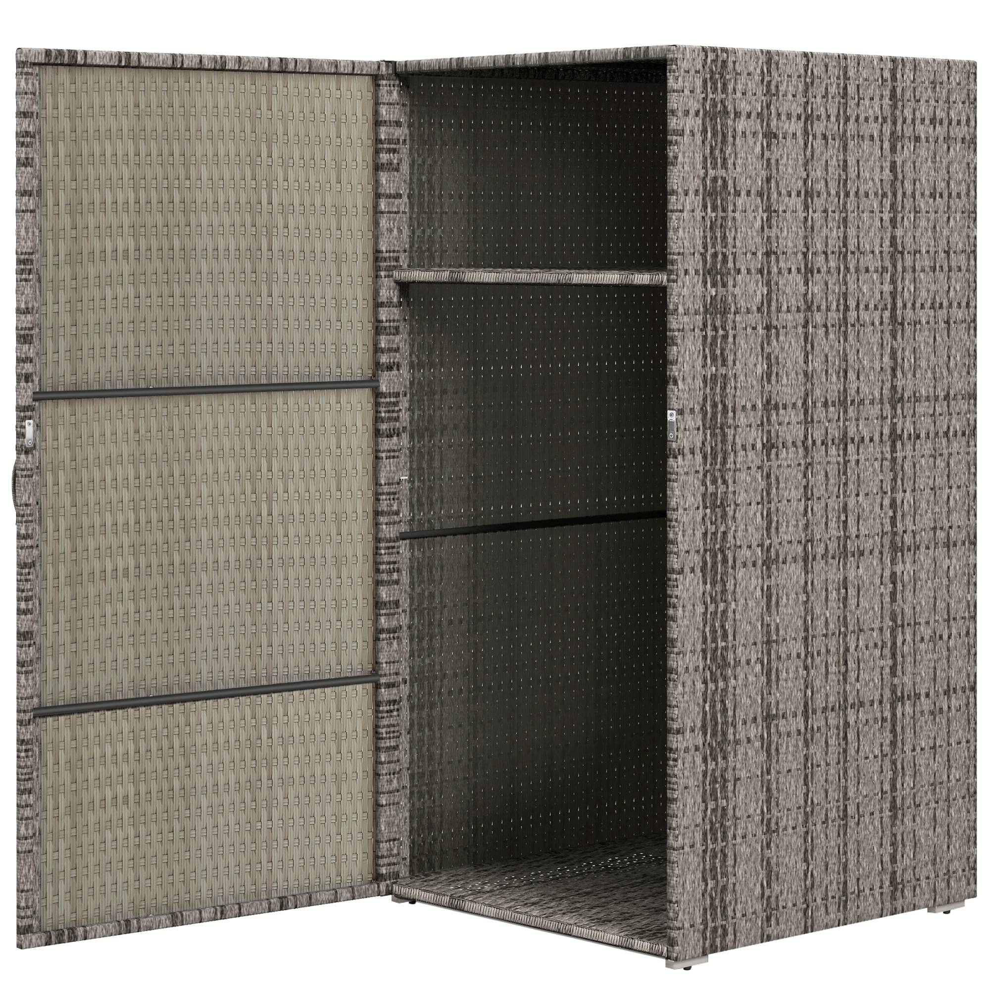 Armoire de rangement jardin 2 niveaux acier résine tressée 120cm gris - ComfortXL Outdoor Living - Image 2