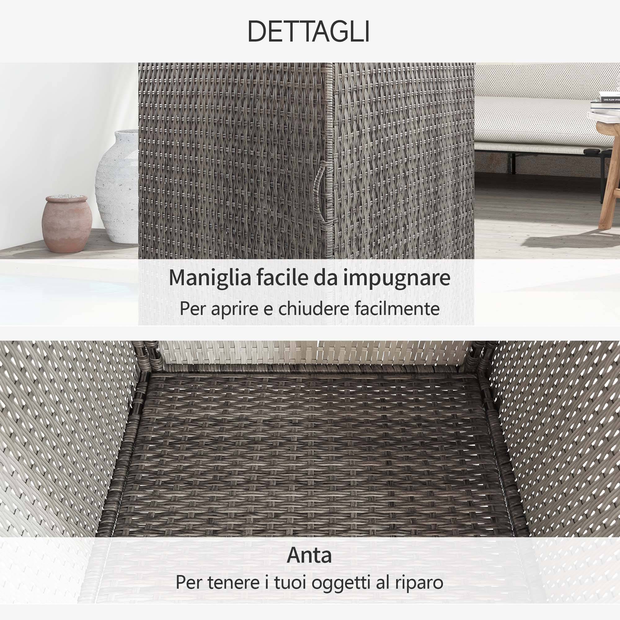 Armoire de rangement jardin 2 niveaux acier résine tressée 120cm gris - ComfortXL Outdoor Living - Image 8