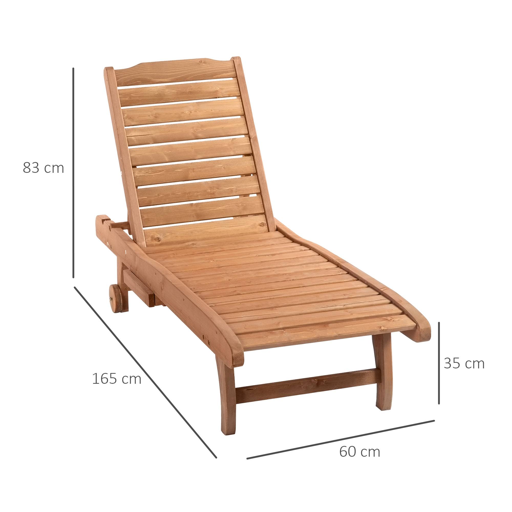 Outsunny - Bain de soleil transat style colonial dossier réglable 3 positions roulettes tablette support bois sapin pré-huilé - Outsunny - Imagen 3