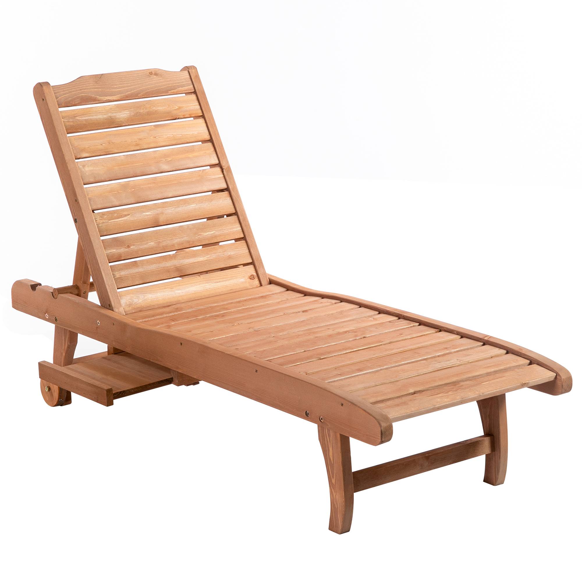 Outsunny - Bain de soleil transat style colonial dossier réglable 3 positions roulettes tablette support bois sapin pré-huilé - Outsunny - Imagen 1