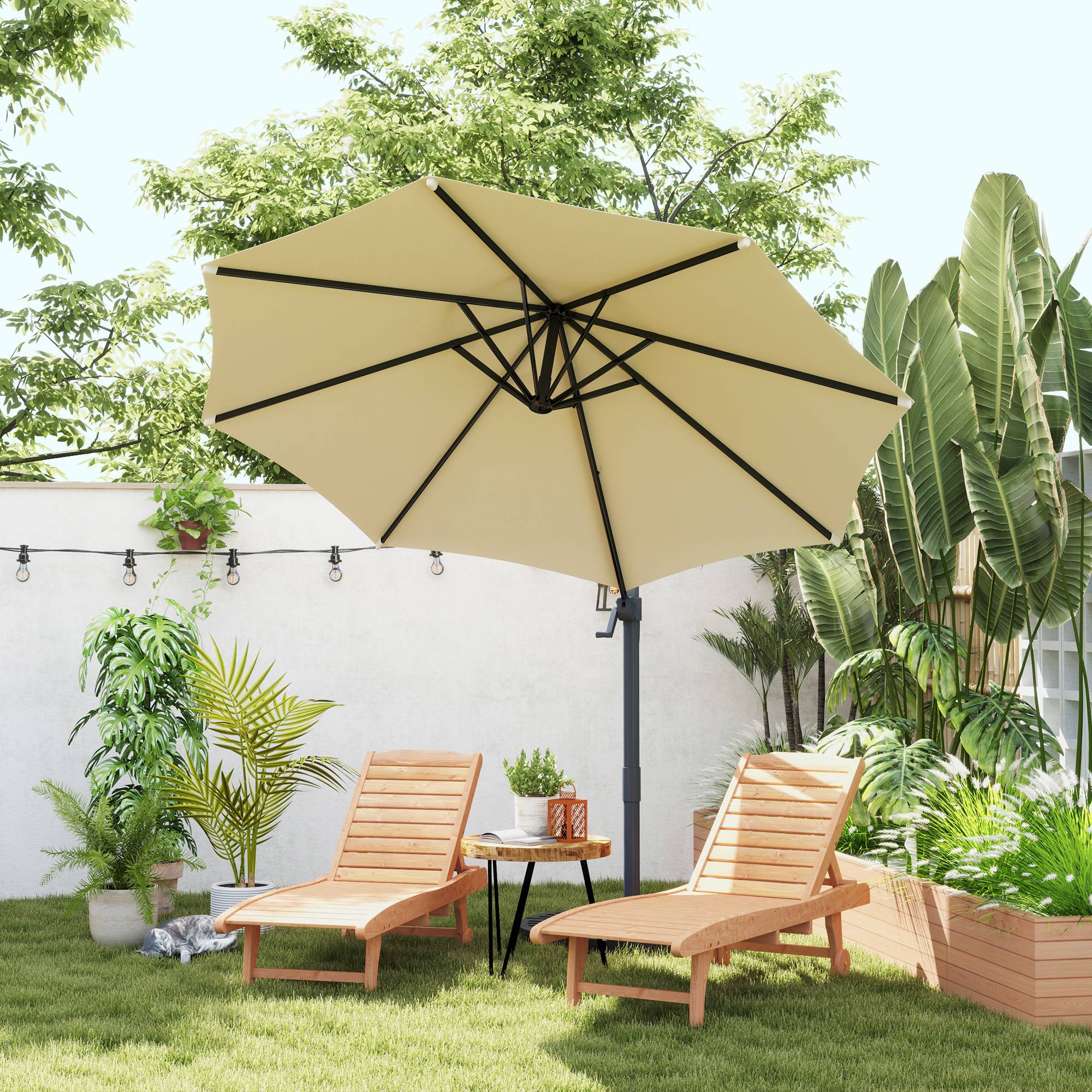 Outsunny - Bain de soleil transat style colonial dossier réglable 3 positions roulettes tablette support bois sapin pré-huilé - Outsunny - Imagen 4