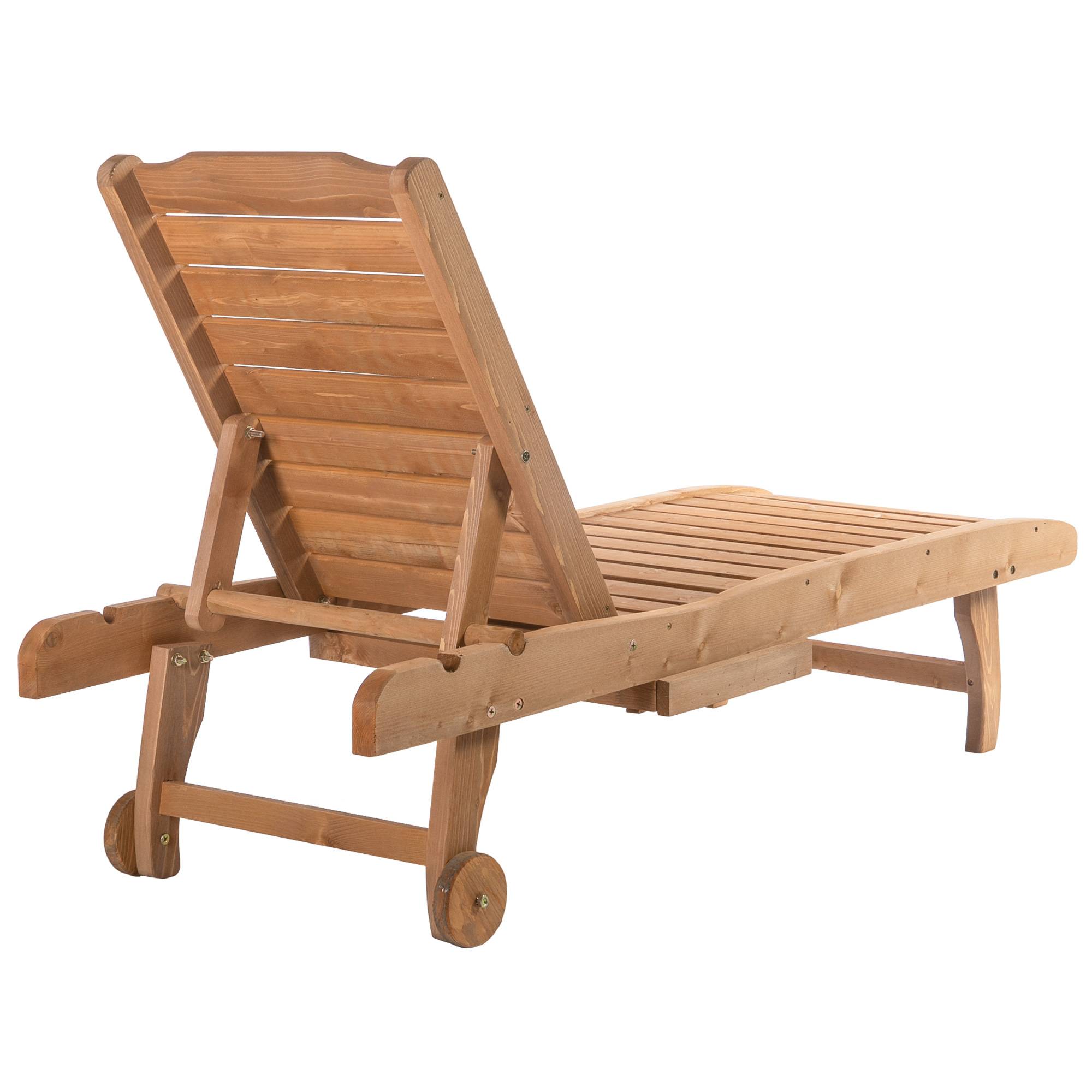 Outsunny - Bain de soleil transat style colonial dossier réglable 3 positions roulettes tablette support bois sapin pré-huilé - Outsunny - Imagen 10