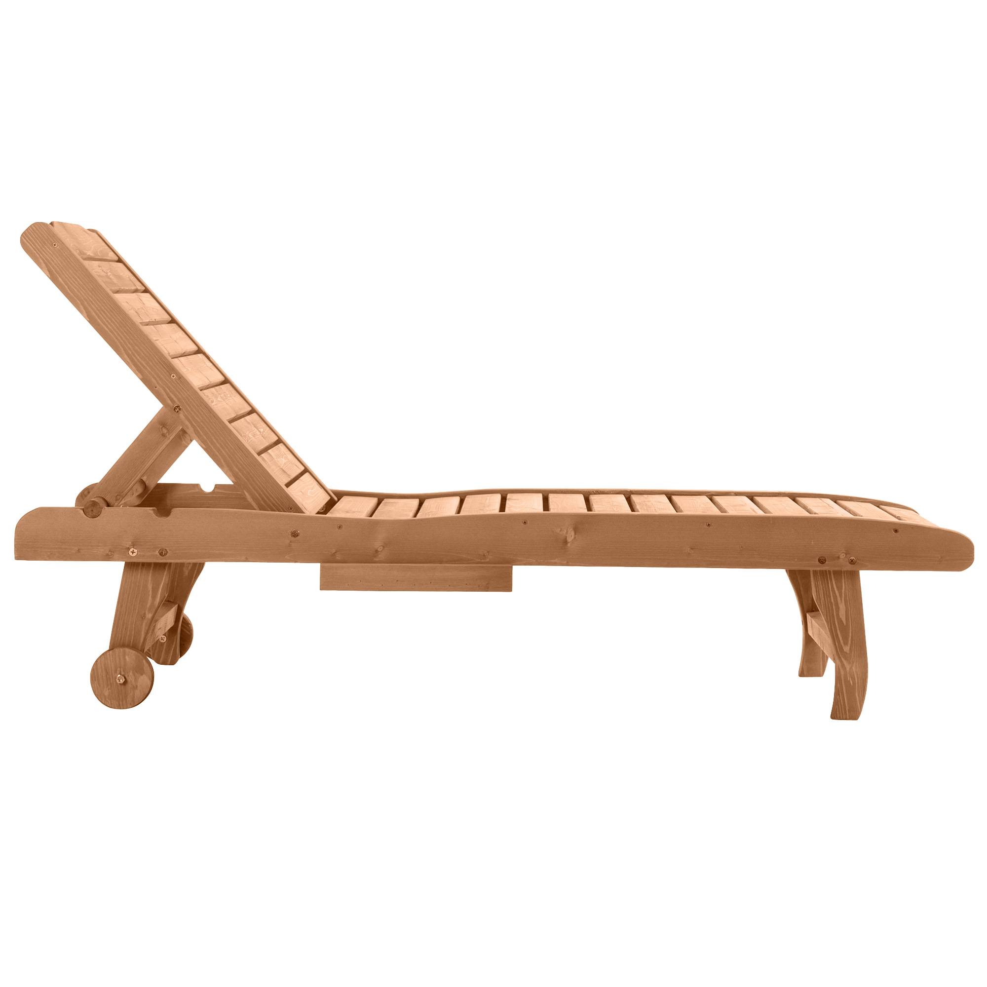 Outsunny - Bain de soleil transat style colonial dossier réglable 3 positions roulettes tablette support bois sapin pré-huilé - Outsunny - Imagen 9