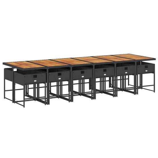 Salon de Jardin Encastrable 12 Places XXL, Grande Table 330cm Bois d'Acacia et Résine Tressée Noire – ComfortXL Outdoor Living - Image 3