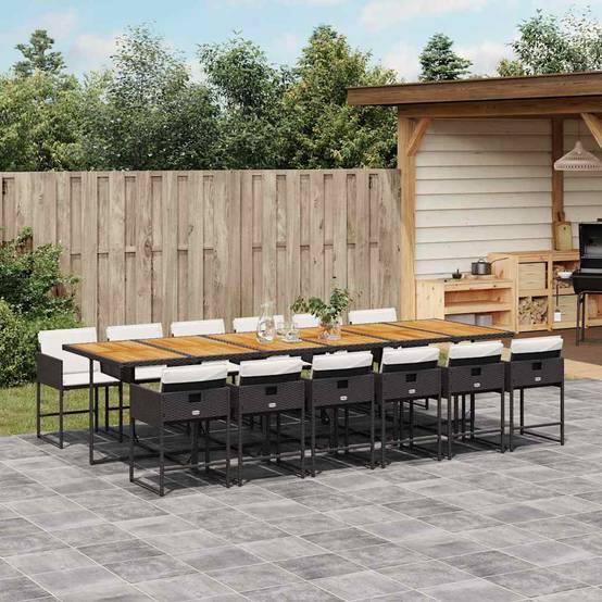 Salon de Jardin Encastrable 12 Places XXL, Grande Table 330cm Bois d'Acacia et Résine Tressée Noire – ComfortXL Outdoor Living - Image 1