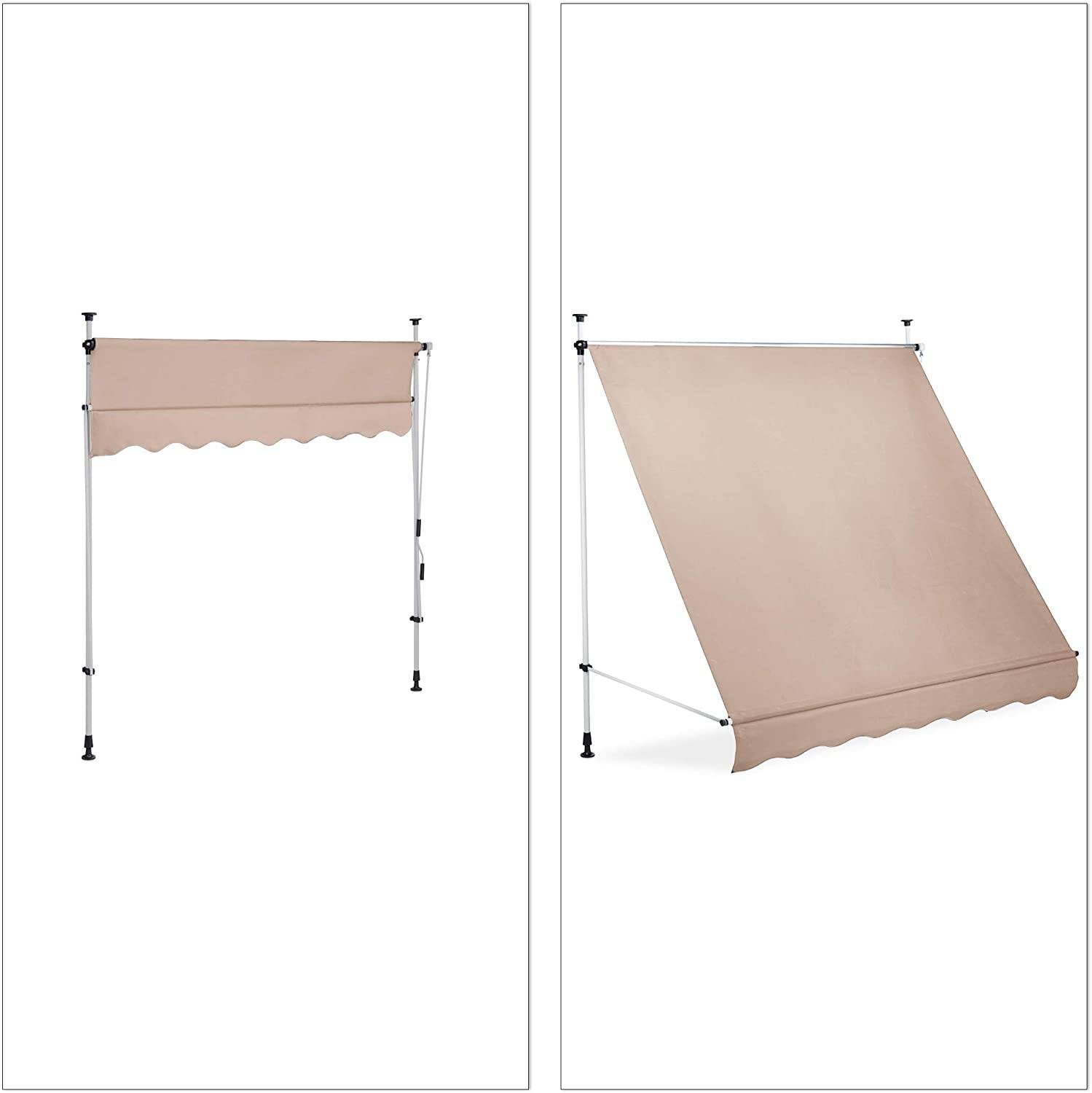 Helloshop26 - Store banne télescopique de balcon manivelle hauteur réglable résistant uv polyester acier 200 x 120 cm beige - Imagen 2