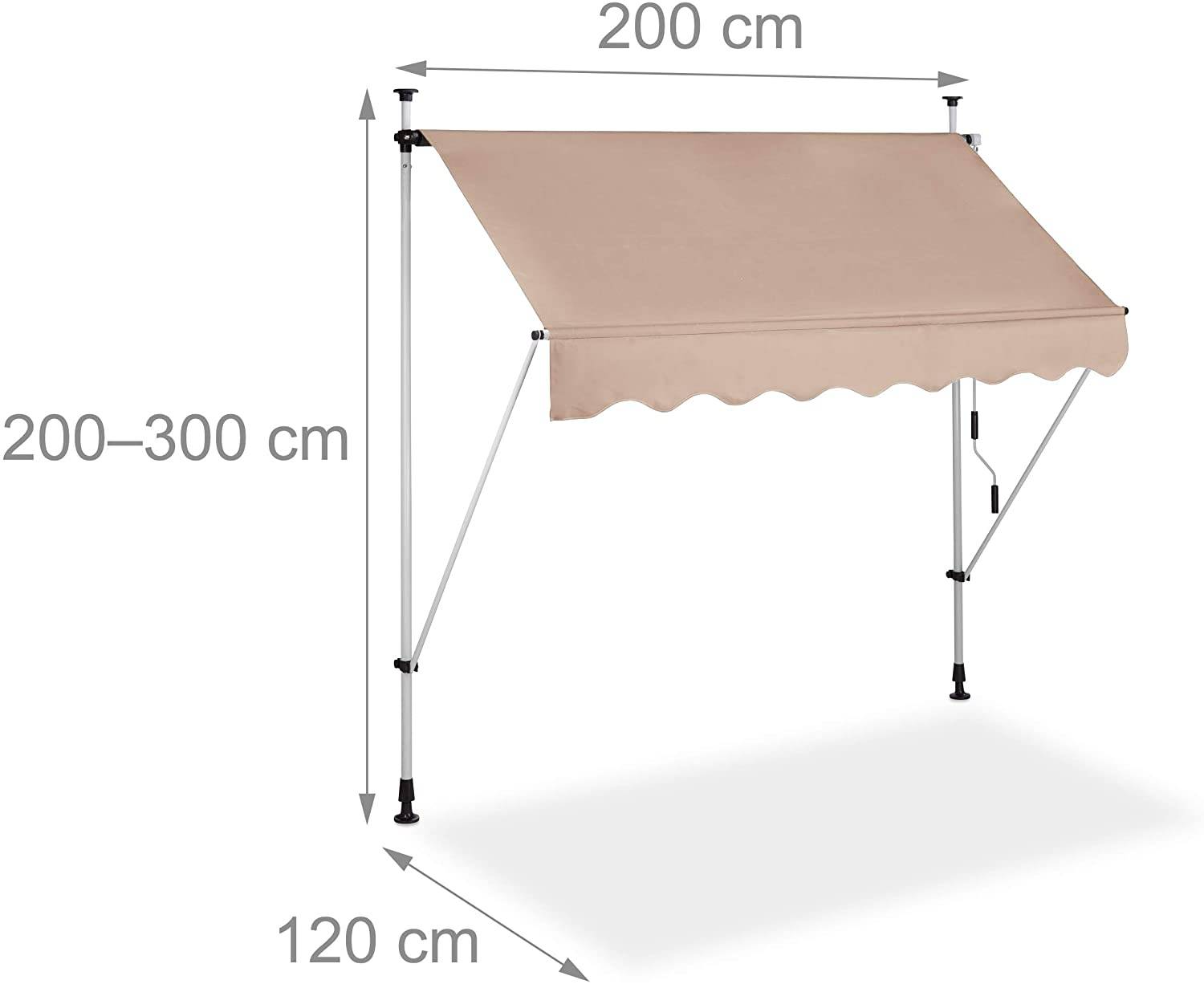 Helloshop26 - Store banne télescopique de balcon manivelle hauteur réglable résistant uv polyester acier 200 x 120 cm beige - Imagen 1