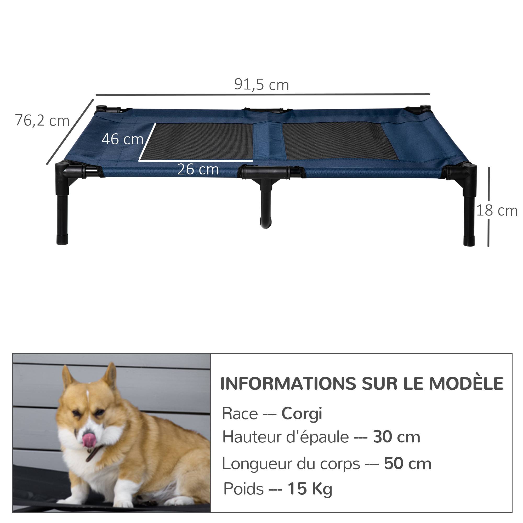 Lit rafraîchissant surélevé Métal pour grand chien Couchage XL anti-humidité 92cm bleu - ComfortXL Outdoor Living - Image 5