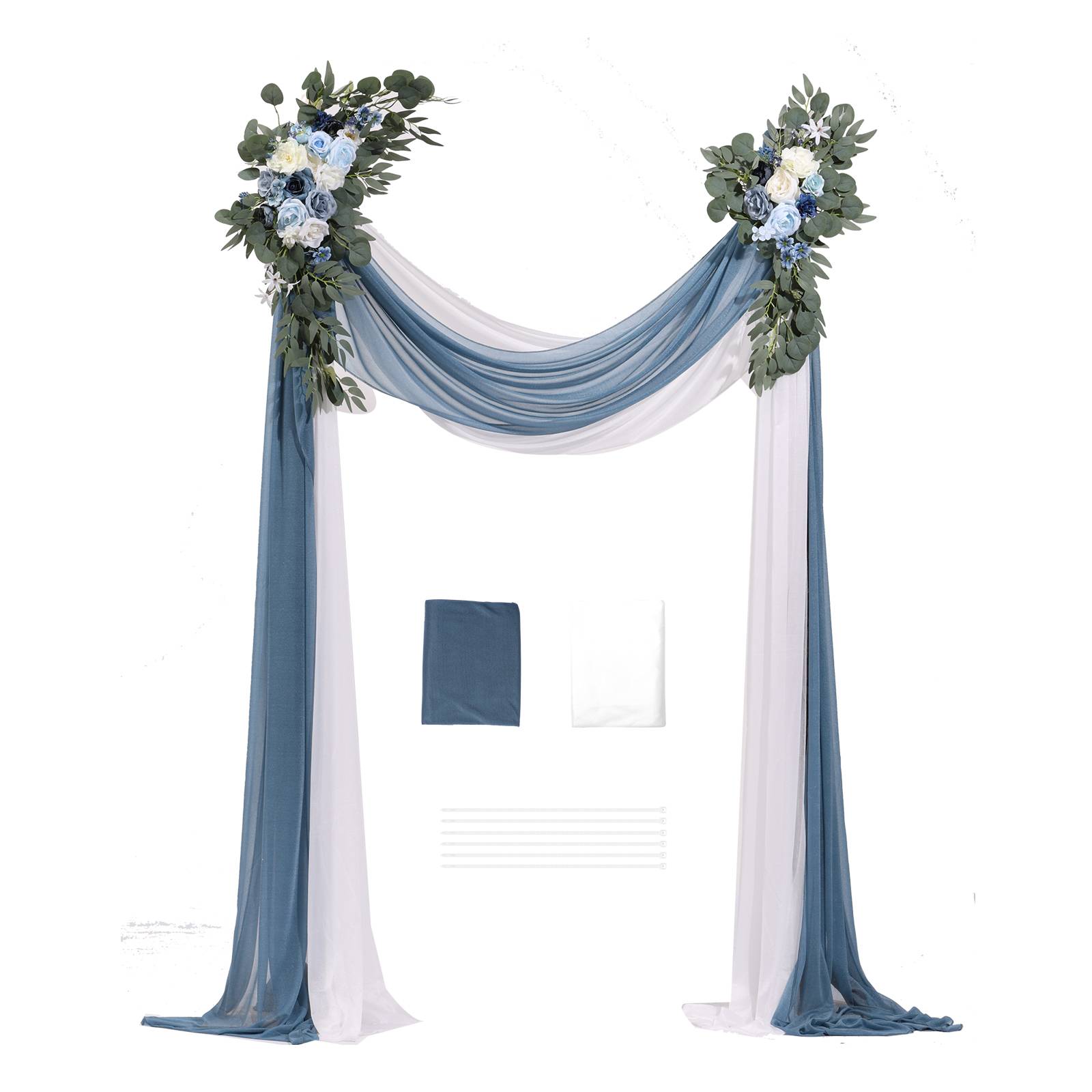 VEVOR Kit fleurs artificielles arche mariage, 2 bouquets, 2 rideaux, bleu/blanc. - Image 9