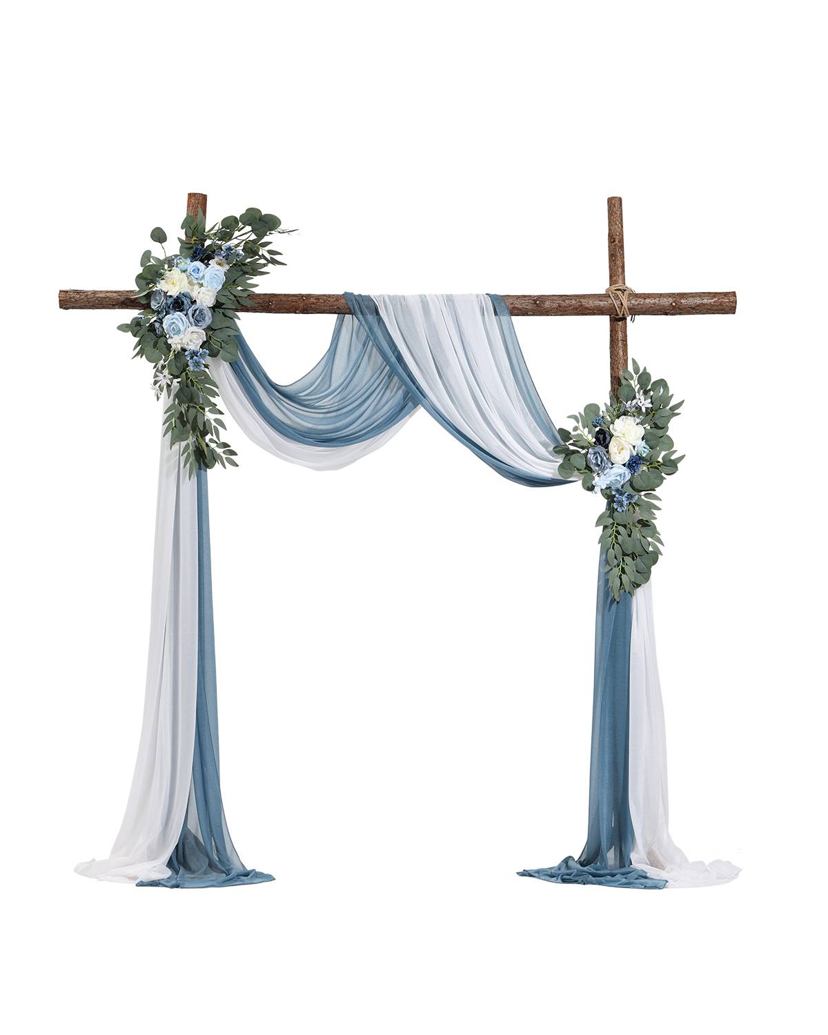 VEVOR Kit fleurs artificielles arche mariage, 2 bouquets, 2 rideaux, bleu/blanc. - Image 1