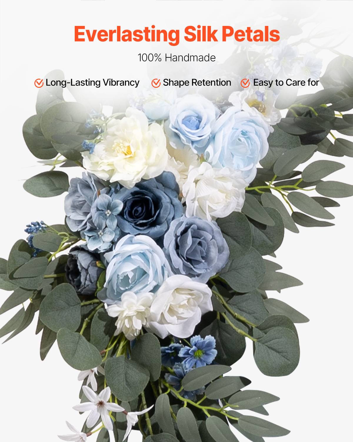 VEVOR Kit fleurs artificielles arche mariage, 2 bouquets, 2 rideaux, bleu/blanc. - Image 4