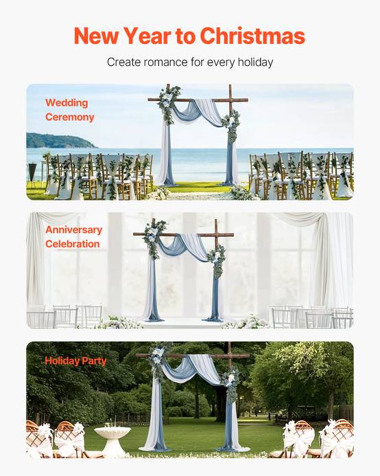 VEVOR Kit fleurs artificielles arche mariage, 2 bouquets, 2 rideaux, bleu/blanc. - Image 6