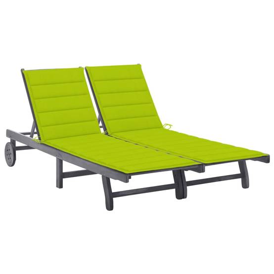 Bain de soleil - Transat - Chaise longue 2 places avec coussin Gris Acacia - MEUBLE PRO-JU6705 - Image 2