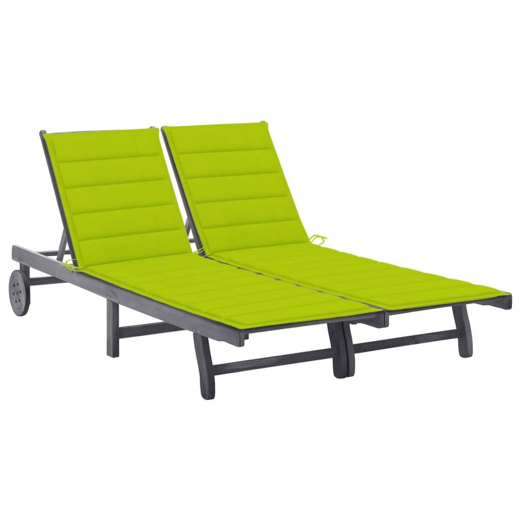 Bain de soleil - Transat - Chaise longue 2 places avec coussin Gris Acacia - MEUBLE PRO-JU6705 - Image 2