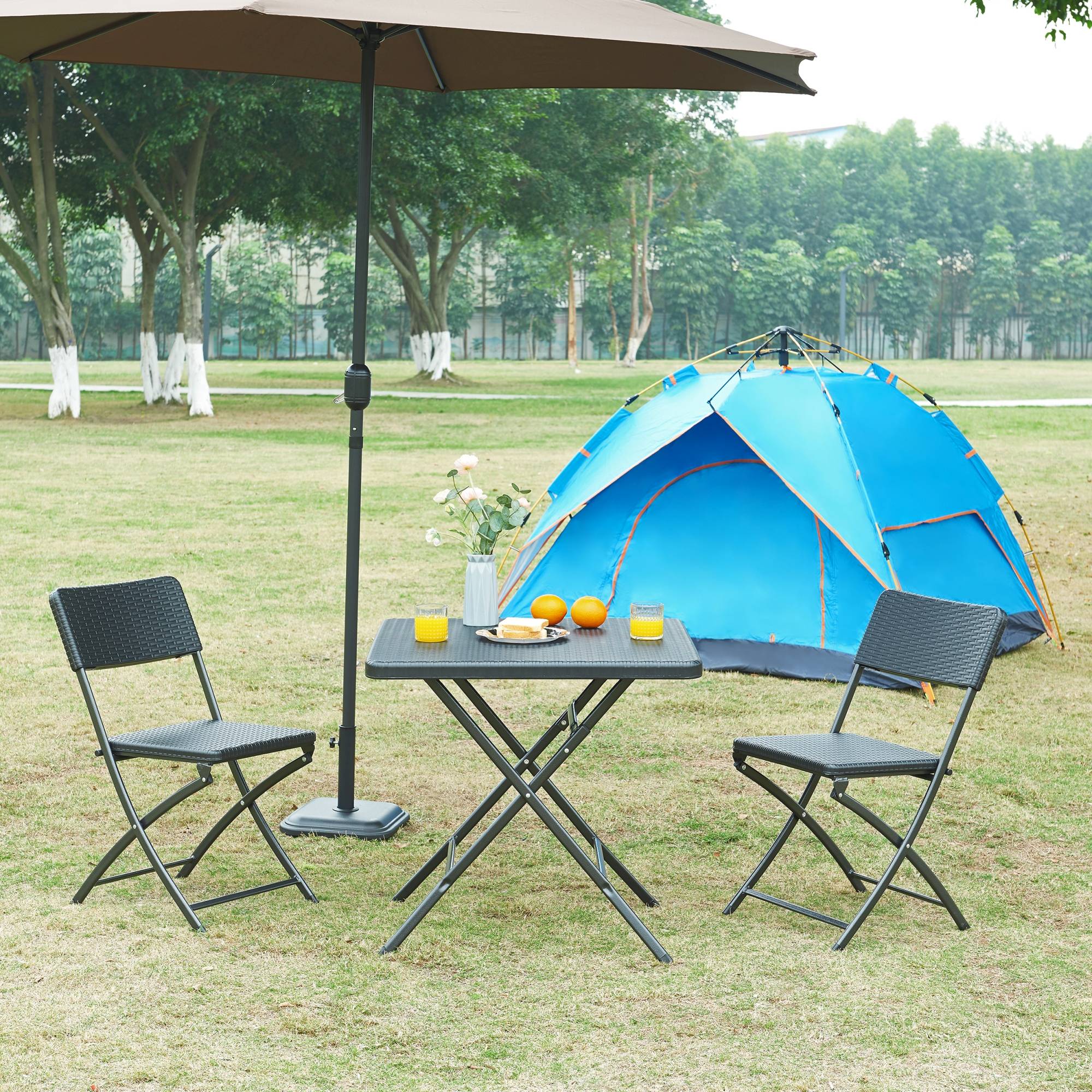 Table de camping pliante Mark 78 x 78 x 74 cm effet rotin noir [en.casa] - Imagen 3