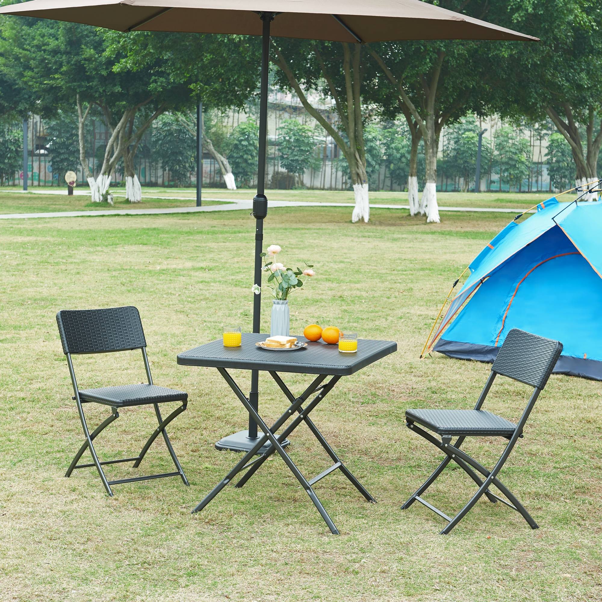 Table de camping pliante Mark 78 x 78 x 74 cm effet rotin noir [en.casa] - Imagen 2