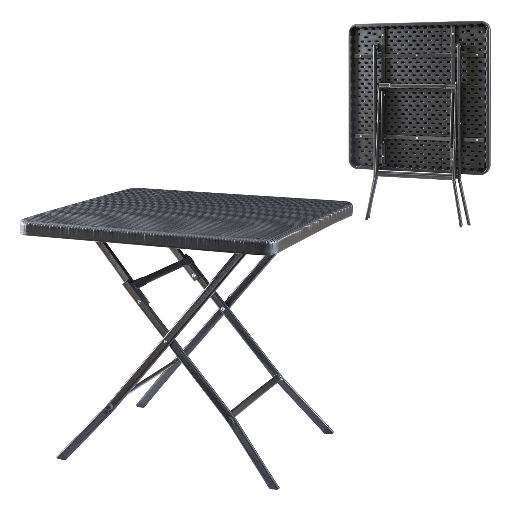 Table de camping pliante Mark 78 x 78 x 74 cm effet rotin noir [en.casa] - Imagen 1