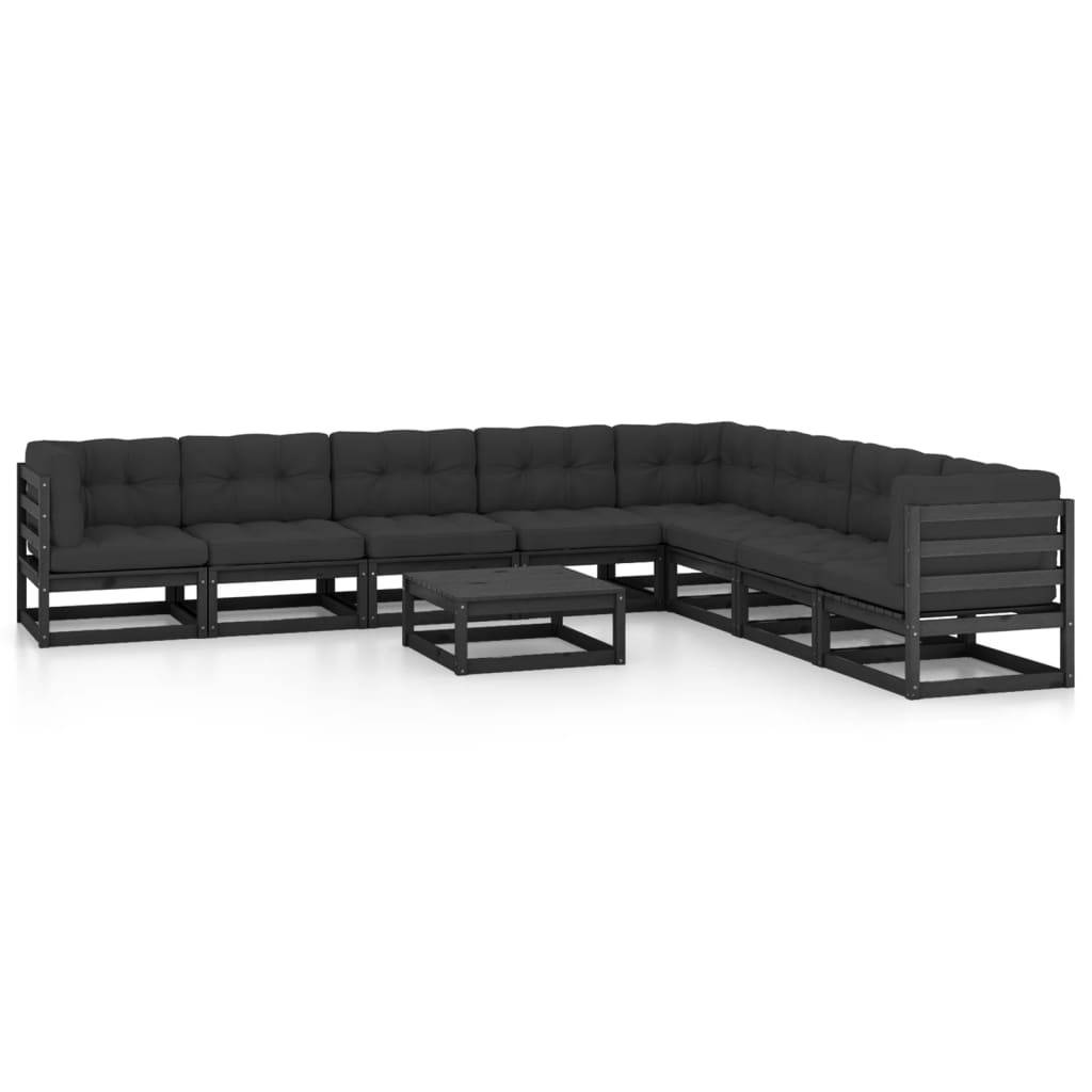 Helloshop26 - Salon de jardin meuble d'extérieur ensemble de mobilier 9 pièces avec coussins noir bois de pin massif - Imagen 1
