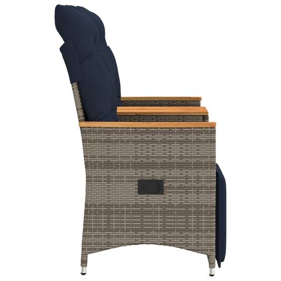 Canapé Extérieur Réglable avec Repose-Pieds Résine Grise Table Acacia Coussins Bleu Marine – ComfortXL Outdoor Living - Image 5