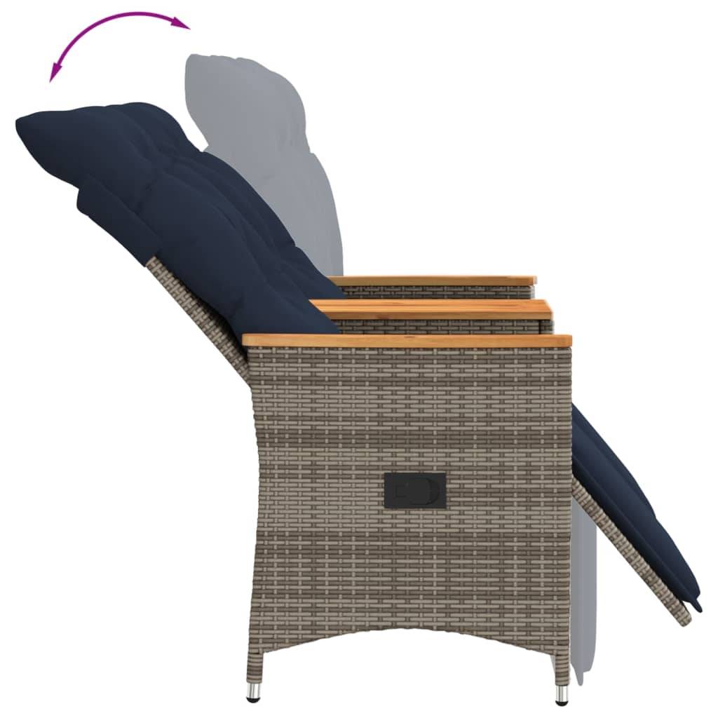 Canapé Extérieur Réglable avec Repose-Pieds Résine Grise Table Acacia Coussins Bleu Marine – ComfortXL Outdoor Living - Image 7