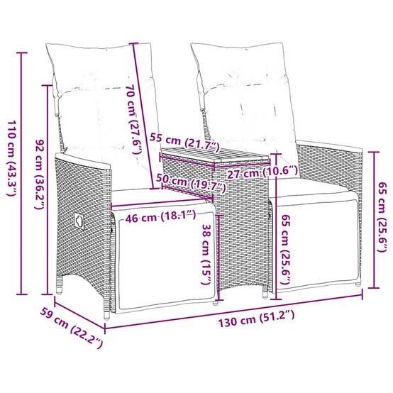Canapé Extérieur Réglable avec Repose-Pieds Résine Grise Table Acacia Coussins Bleu Marine – ComfortXL Outdoor Living - Image 6