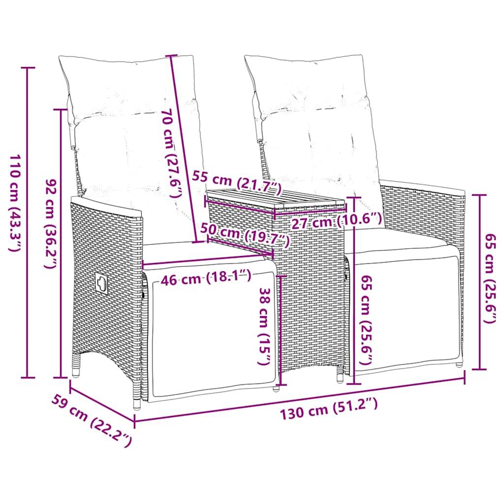 Canapé Extérieur Réglable avec Repose-Pieds Résine Grise Table Acacia Coussins Bleu Marine – ComfortXL Outdoor Living - Image 6
