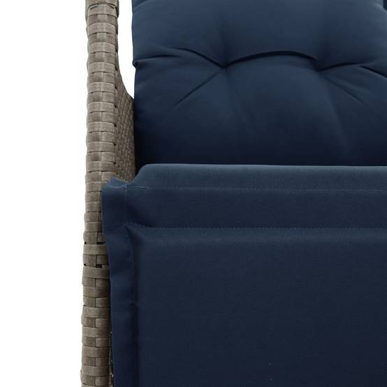 Canapé Extérieur Réglable avec Repose-Pieds Résine Grise Table Acacia Coussins Bleu Marine – ComfortXL Outdoor Living - Image 9