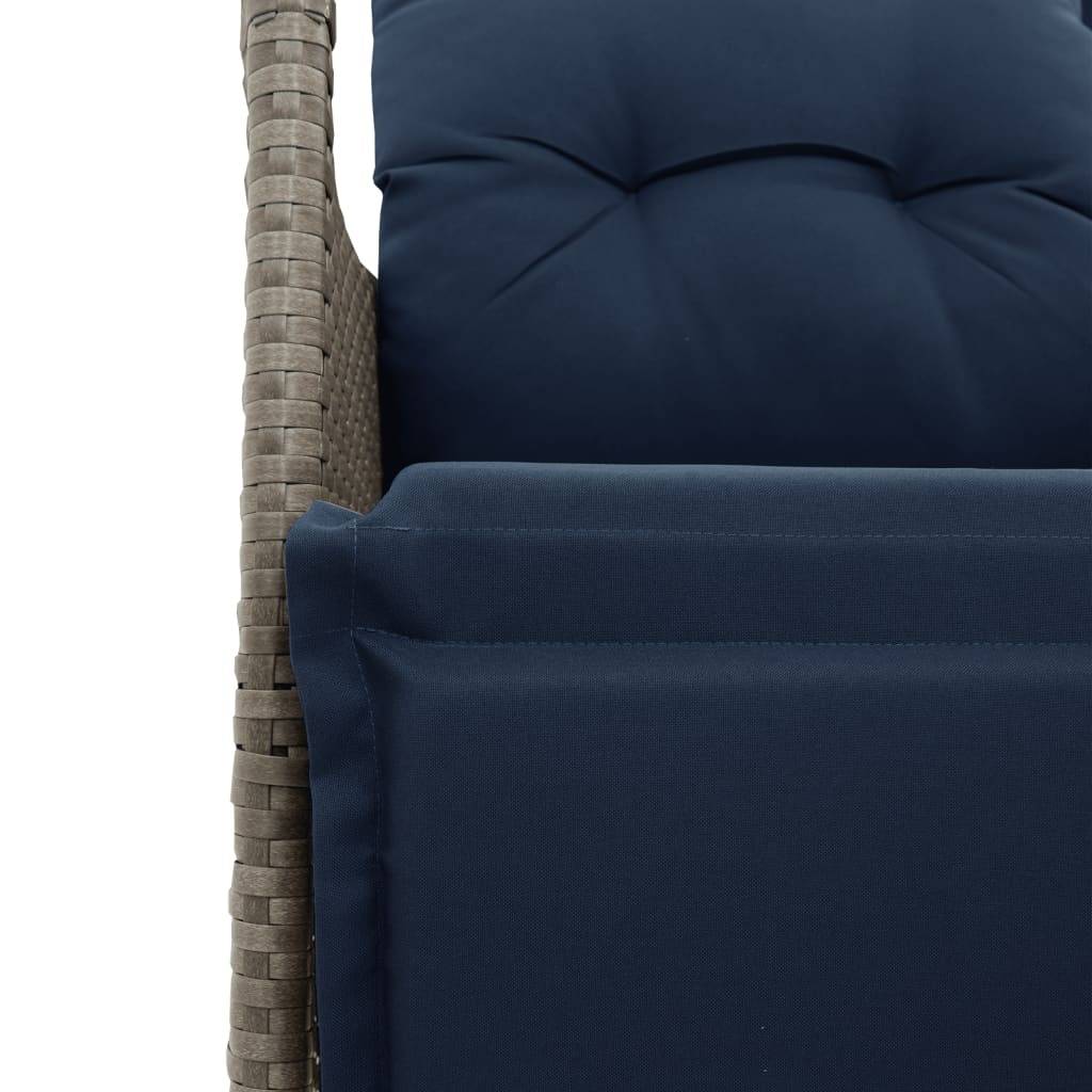 Canapé Extérieur Réglable avec Repose-Pieds Résine Grise Table Acacia Coussins Bleu Marine – ComfortXL Outdoor Living - Image 9