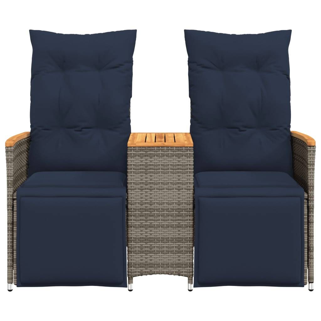 Canapé Extérieur Réglable avec Repose-Pieds Résine Grise Table Acacia Coussins Bleu Marine – ComfortXL Outdoor Living - Image 4