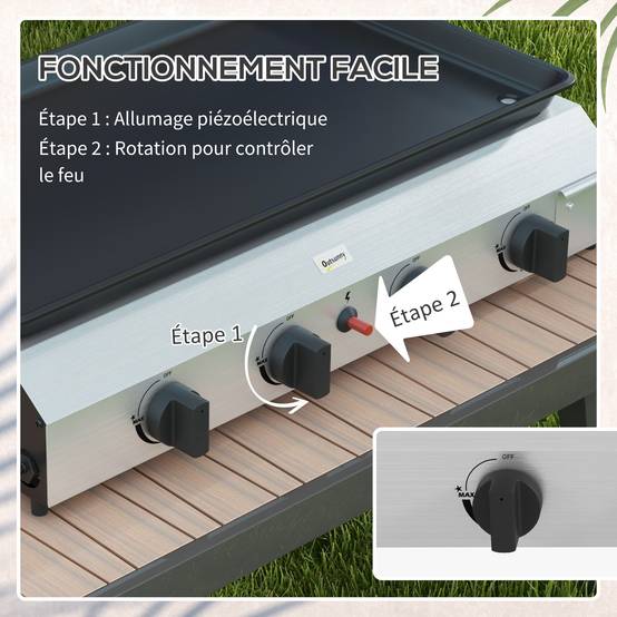 Plancha à gaz acier émaillé noir 77 x 44.5 x 19 cm - PANGIVO - Image 7