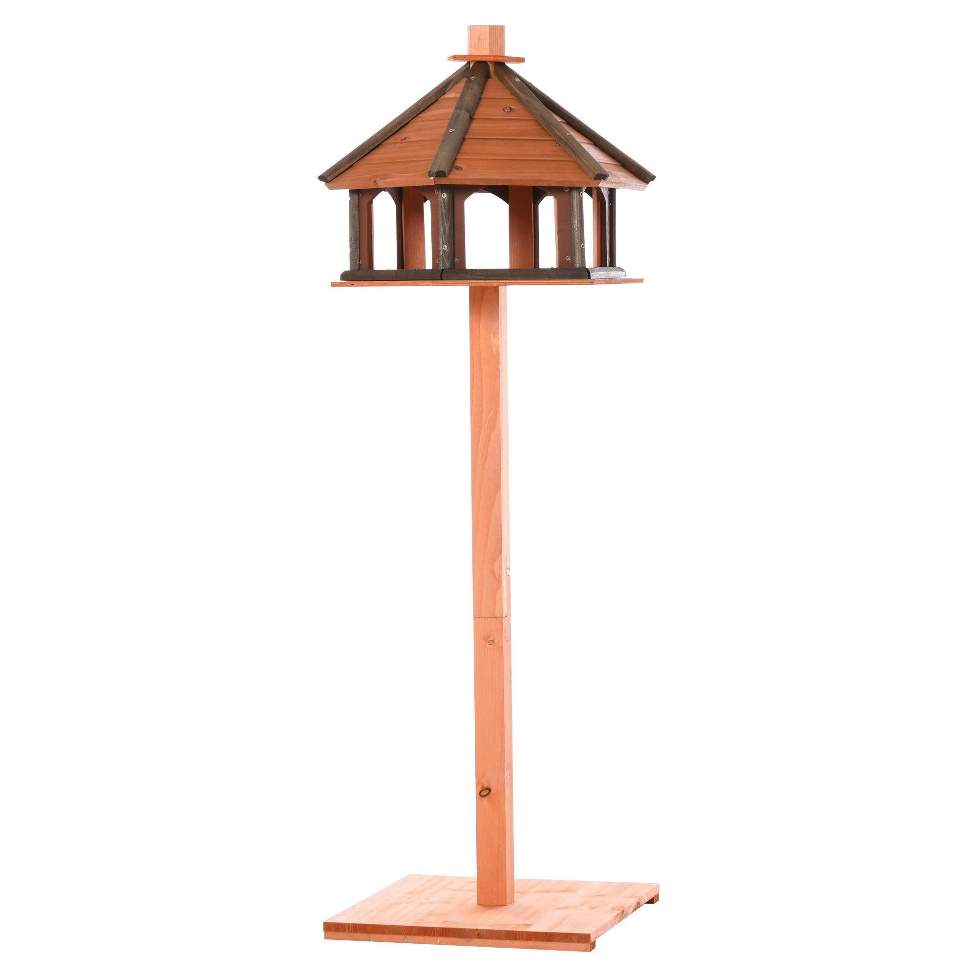 Mangeoire pour oiseaux sur pied bois naturel 52 x 52 x 130 cm - PANGIVO - Image 2
