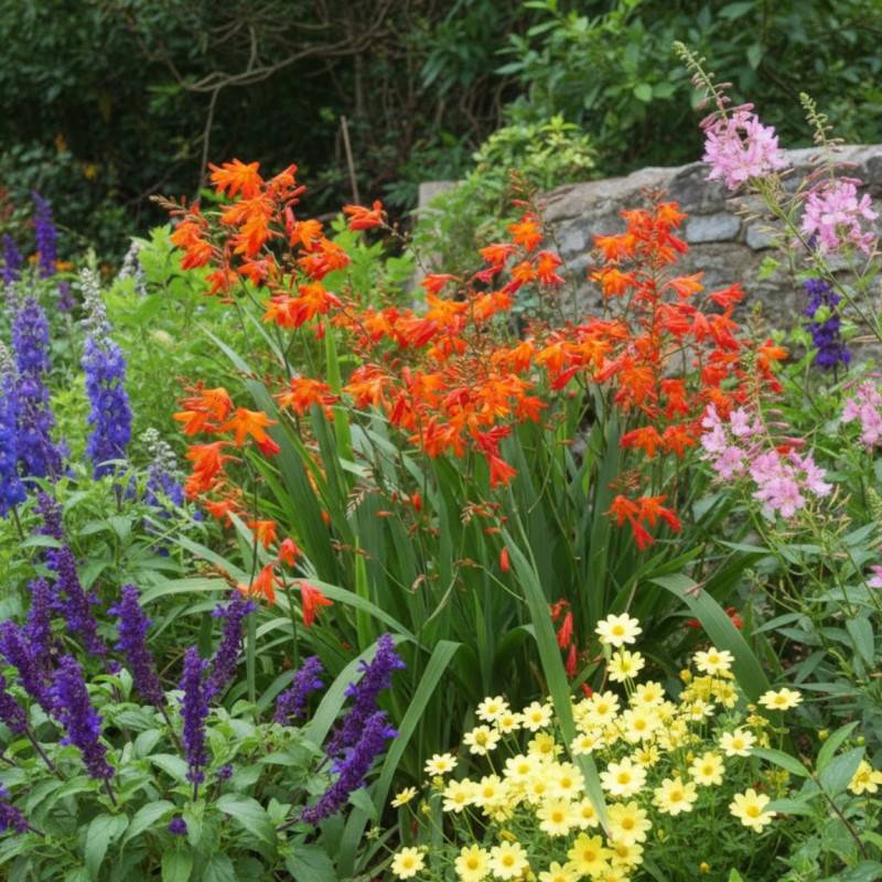 Crocosmia masoniorum, Montbretia à fleurs Rouge/ - feuillage Caduc - Godet - 5/20 cm