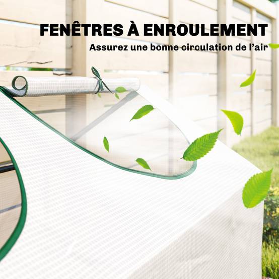 Outsunny - Mini serre de jardin 180x60x60cm 3 fenêtres zippées et enroulables couverture plastique cadre acier blanc - Outsunny - Image 8