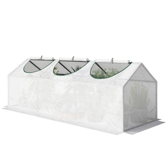 Outsunny - Mini serre de jardin 180x60x60cm 3 fenêtres zippées et enroulables couverture plastique cadre acier blanc - Outsunny - Image 5