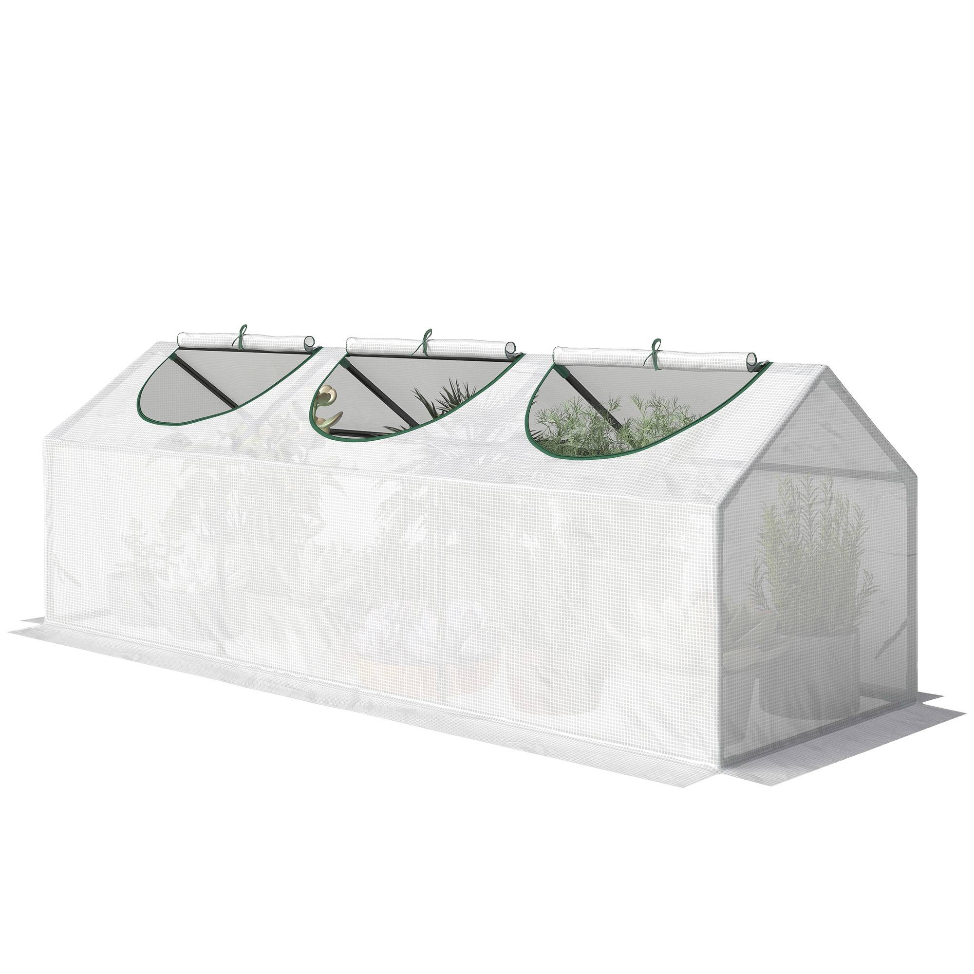 Outsunny - Mini serre de jardin 180x60x60cm 3 fenêtres zippées et enroulables couverture plastique cadre acier blanc - Outsunny - Image 5