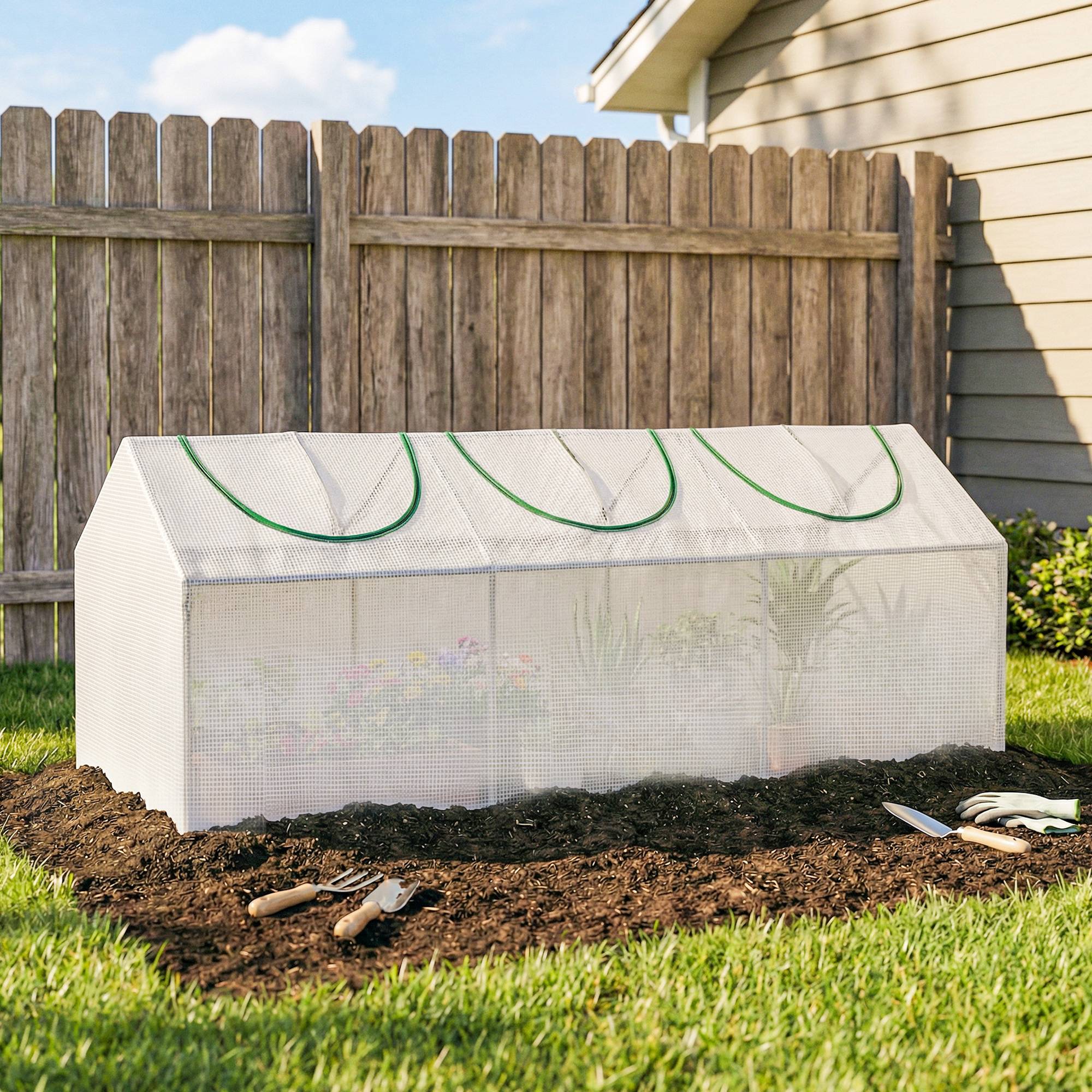 Outsunny - Mini serre de jardin 180x60x60cm 3 fenêtres zippées et enroulables couverture plastique cadre acier blanc - Outsunny - Image 4