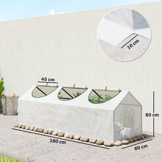 Outsunny - Mini serre de jardin 180x60x60cm 3 fenêtres zippées et enroulables couverture plastique cadre acier blanc - Outsunny - Image 3