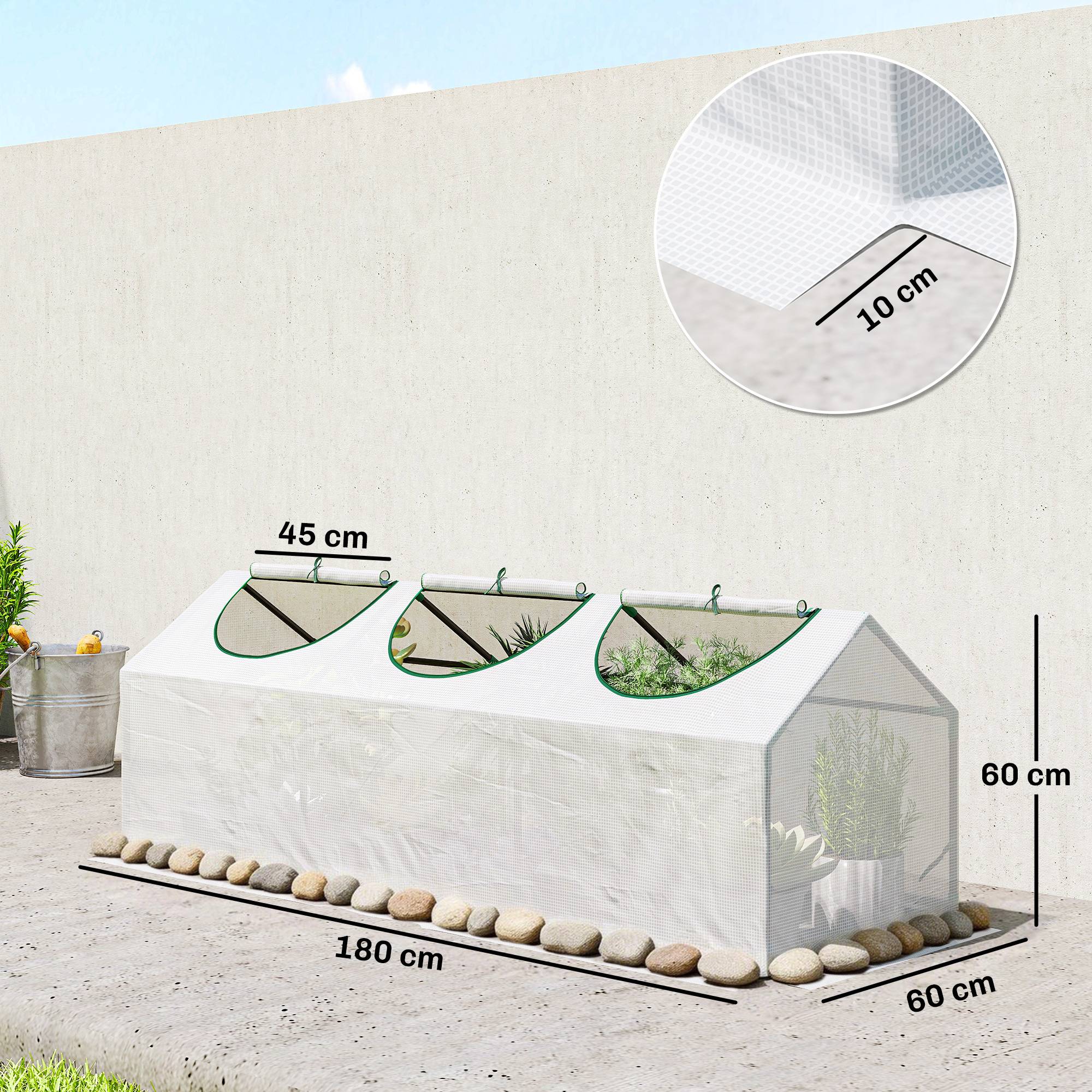 Outsunny - Mini serre de jardin 180x60x60cm 3 fenêtres zippées et enroulables couverture plastique cadre acier blanc - Outsunny - Image 3