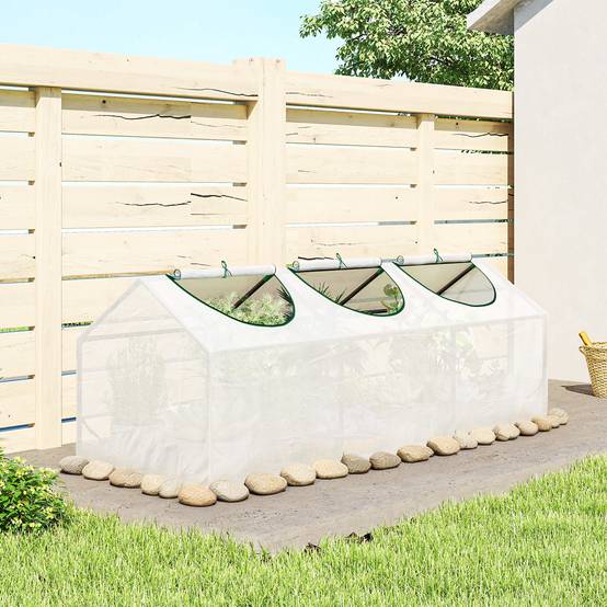 Outsunny - Mini serre de jardin 180x60x60cm 3 fenêtres zippées et enroulables couverture plastique cadre acier blanc - Outsunny - Image 2