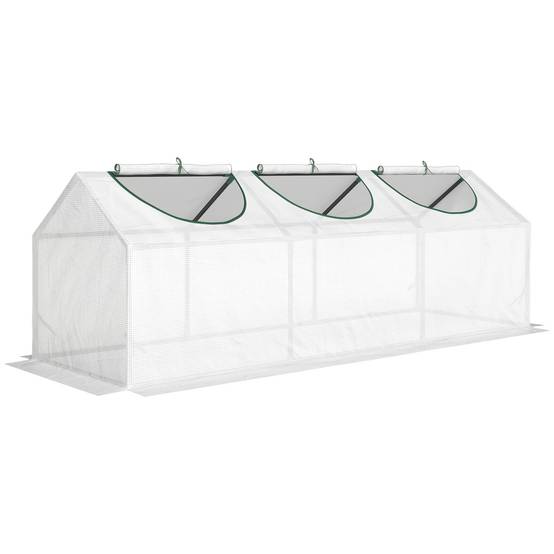 Outsunny - Mini serre de jardin 180x60x60cm 3 fenêtres zippées et enroulables couverture plastique cadre acier blanc - Outsunny - Image 1